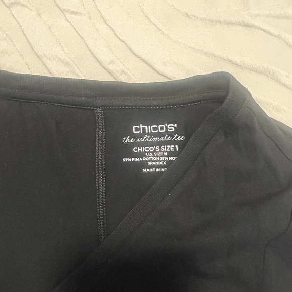 Chico's Black Tunic Long Sleeve Relaxed Fit v neck stretch size medium - Picture 7 of 8